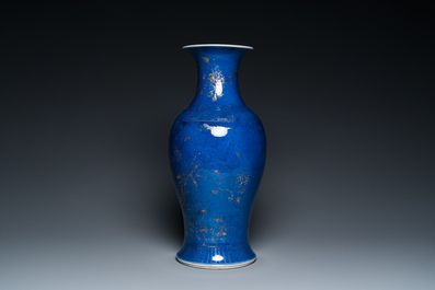 A Chinese gilt-decorated powder blue-ground vase, 18/19th C.