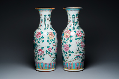 A pair of Chinese famille rose 'phoenixes and pheasants' vases, 19th C.