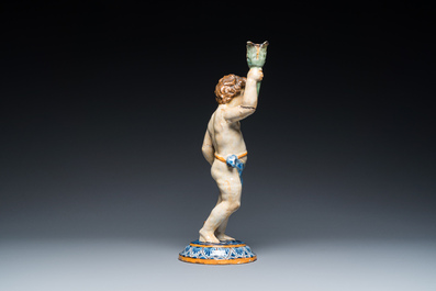 Sculpture d'un jeune homme debout en c&eacute;ramique polychrome, Espagne ou France, 18/19&egrave;me