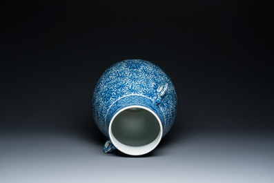 A Chinese blue and white 'hu' vase with lotus scrolls, Qianlong mark, 19th C.