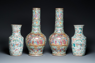 Two pairs of Chinese famille rose vases, 19th C.