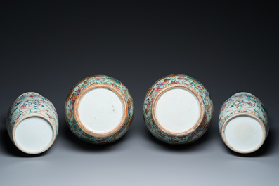 Two pairs of Chinese famille rose vases, 19th C.