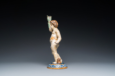 Sculpture d'un jeune homme debout en c&eacute;ramique polychrome, Espagne ou France, 18/19&egrave;me