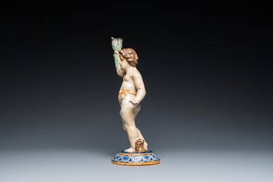 A polychrome pottery sculpture of a standing young man, Spain or France, 18/19th C.