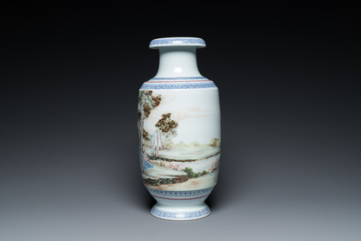 A Chinese famille rose 'musicians' vase, Hongxian mark, Republic