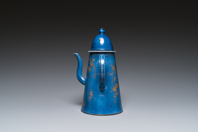 A Chinese gilt-decorated powder-blue coffeepot and cover, Kangxi