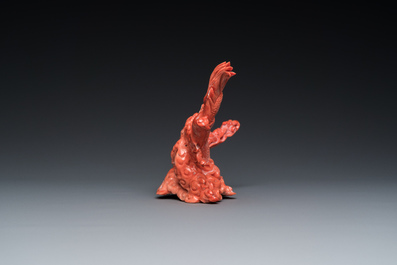 A Chinese red coral sculpture of a dragon, 19th C.