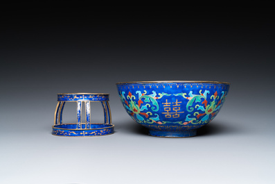 A Chinese Beijing enamel warming bowl with Shou-characters, Qianlong