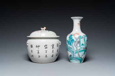 A Chinese doucai vase and a qianjiang cai bowl and cover, 19/20th C.