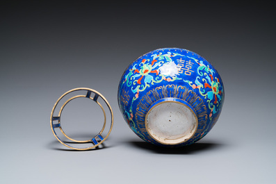 A Chinese Beijing enamel warming bowl with Shou-characters, Qianlong