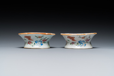 A pair of Chinese famille rose 'boy on a buffalo' salts, Qianlong