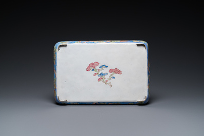 A rectangular Chinese Canton enamel 'mountain landscape' tray, Yongzheng