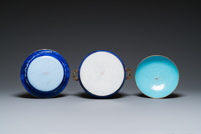 A Chinese Canton enamel three-piece warming bowl, Qianlong