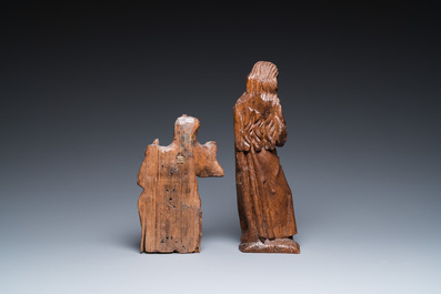 Two wood sculptures of Saint Cecilia and Mary Magdalene, Flanders and Germany, 16th C.