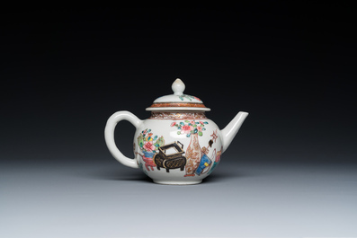 A Chinese famille rose 'antiquities' teapot and cover, Yongzheng