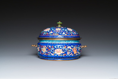 A Chinese Canton enamel three-piece warming bowl, Qianlong