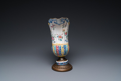 A Chinese Canton enamel helm-shaped ewer with shell-shaped basin, Qianlong