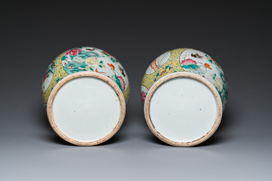 A pair of Chinese famille rose covered vases and a jardini&egrave;re, 19/20th C.