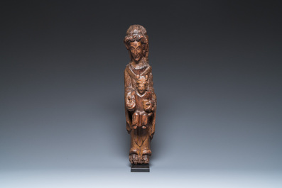A Spanish polychromed chestnut 'Sedes Sapientiae' sculpture, Catalonia, 14th C.