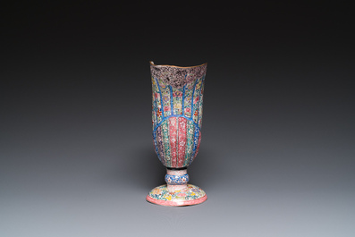 A Chinese Canton enamel helm-shaped ewer with shell-shaped basin, Yongzheng/Qianlong