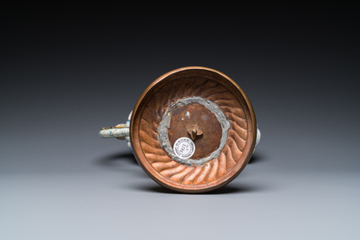 A Chinese Canton enamel helm-shaped ewer with shell-shaped basin, Qianlong