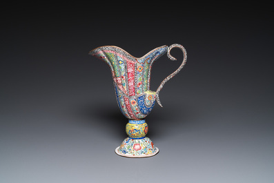 A Chinese Canton enamel helm-shaped ewer with shell-shaped basin, Yongzheng/Qianlong