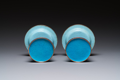 A pair of Chinese light-blue-ground Canton enamel candlesticks, Yongzheng