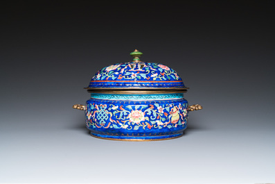 A Chinese Canton enamel three-piece warming bowl, Qianlong