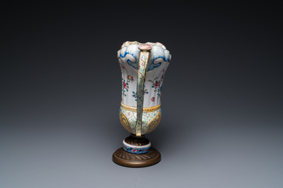 A Chinese Canton enamel helm-shaped ewer with shell-shaped basin, Qianlong