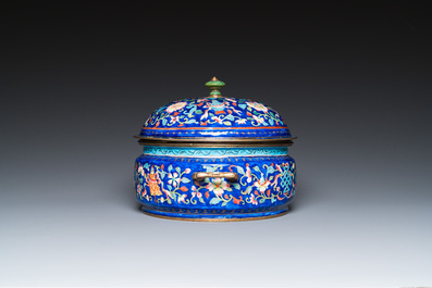 A Chinese Canton enamel three-piece warming bowl, Qianlong