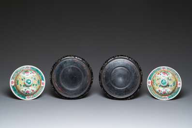 A pair of Chinese famille rose covered vases and a jardini&egrave;re, 19/20th C.