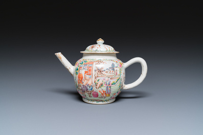 A fine Chinese famille rose 'mandarin subject' teapot and cover, Qianlong