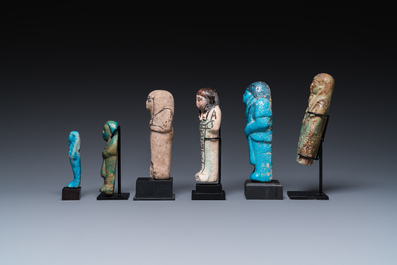 Six Egyptian green- and turquoise-glazed frit ushabtis, Late Period