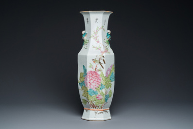 A Chinese octagonal qianjiang cai vase, signed Wang Baowen 汪保文, dated 1899