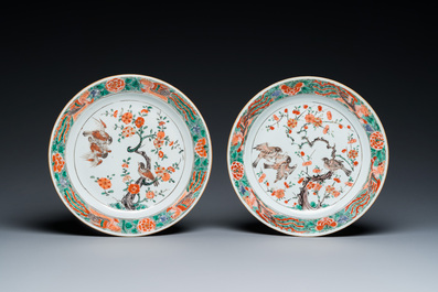 Two Chinese famille verte &lsquo;magpie and prunus&rsquo; dishes, Kangxi