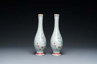 A pair of Chinese famille rose bottle vases, Jiaqing