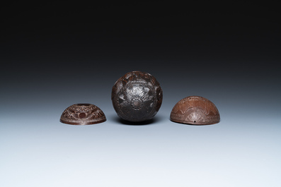 Three French colonial carved coconuts, French Guiana, 18/19th C.