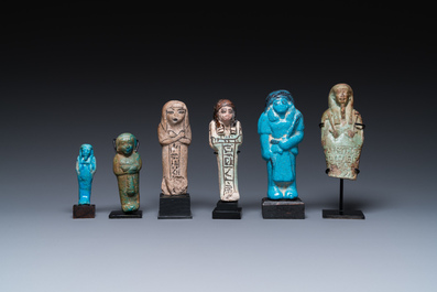 Six Egyptian green- and turquoise-glazed frit ushabtis, Late Period