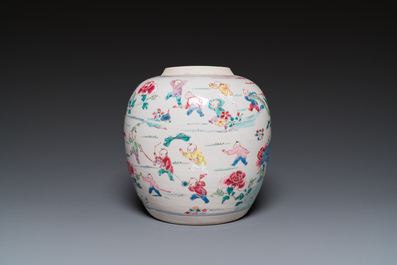 A Chinese famille rose 'hundred boys' jar, Yongzheng