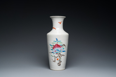 A Chinese famille rose rouleau vase with Shou Lao, Yongzheng