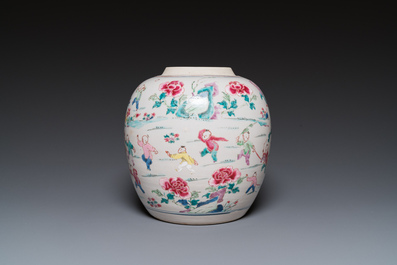 A Chinese famille rose 'hundred boys' jar, Yongzheng