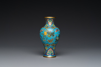 An attractive Chinese turquoise-ground cloisonn&eacute; vase, Qianlong