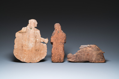 Two carved oak reliefs of Christ and one of Saint Mark, 15/16th C.