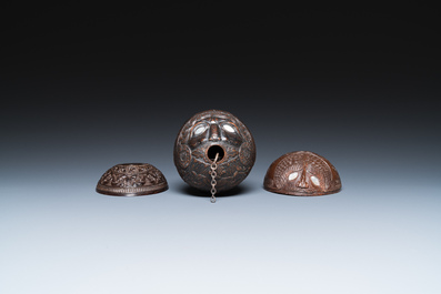 Three French colonial carved coconuts, French Guiana, 18/19th C.