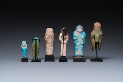 Six Egyptian green- and turquoise-glazed frit ushabtis, Late Period