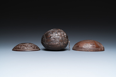 Three French colonial carved coconuts, French Guiana, 18/19th C.