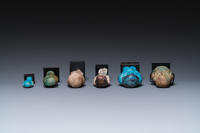 Six Egyptian green- and turquoise-glazed frit ushabtis, Late Period