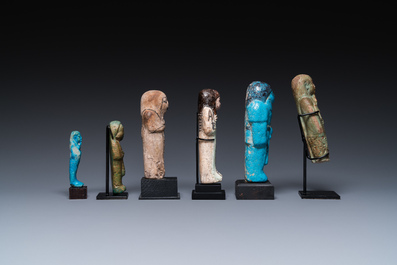 Six Egyptian green- and turquoise-glazed frit ushabtis, Late Period