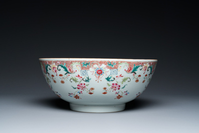 A Chinese famille rose punch bowl with floral design, Qianlong
