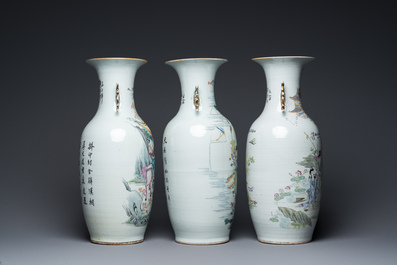 Three Chinese famille rose and qianjiang cai vases, 19/20th C.